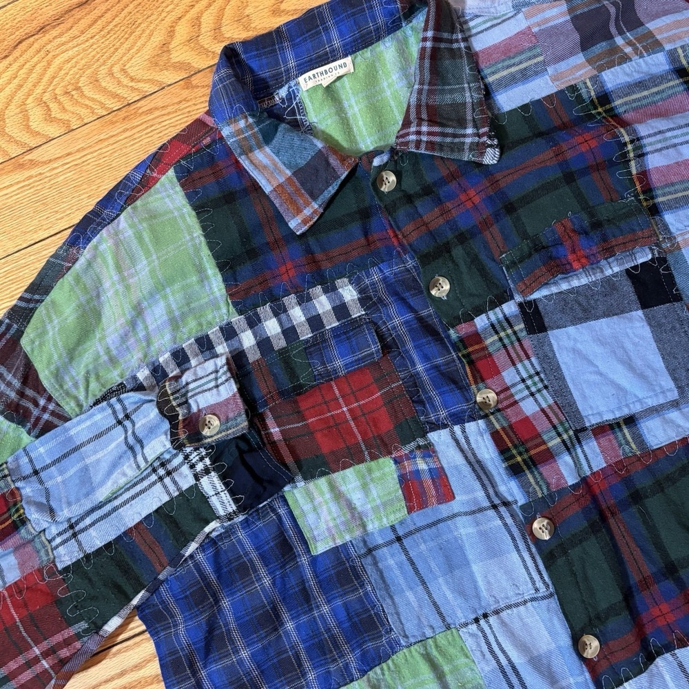 Earthbound Trading Patchwork Colorblock Long Sleeve Plaid Button‎ Shirt Mens XXL